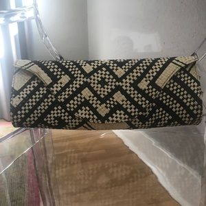 JCrew cream and navy straw clutch. Made by Banago